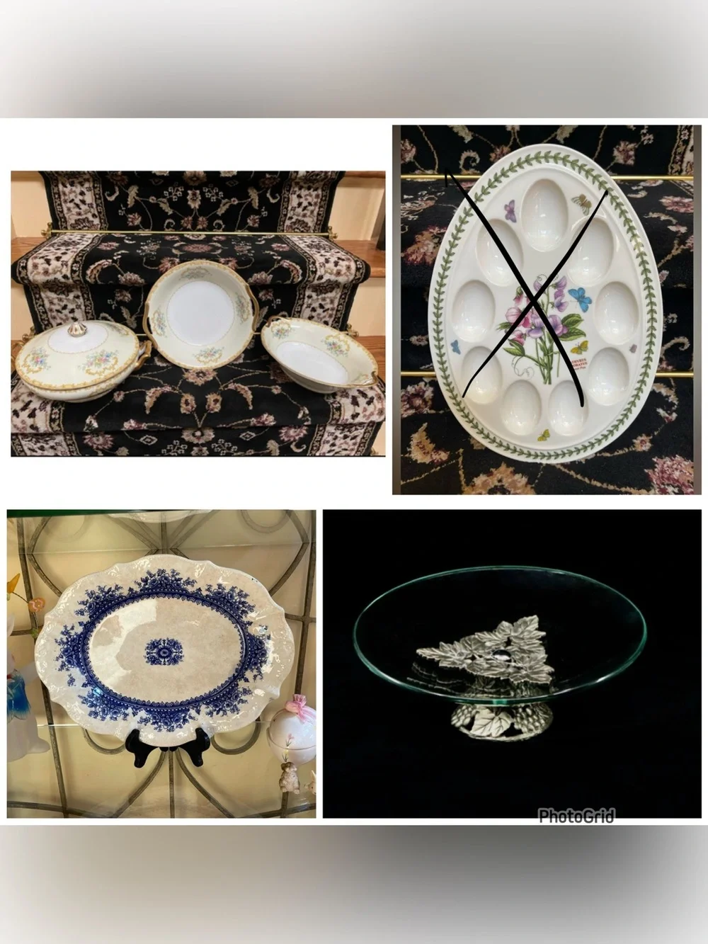 Bella Luxx Two Tier Porcelain Serving Poinsettia Dsgn White Red Gold XMAS 10 & 8